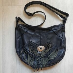 Vintage Western Crossbody Fringed Leather Purse Cowgirl Biker Rocker Chic